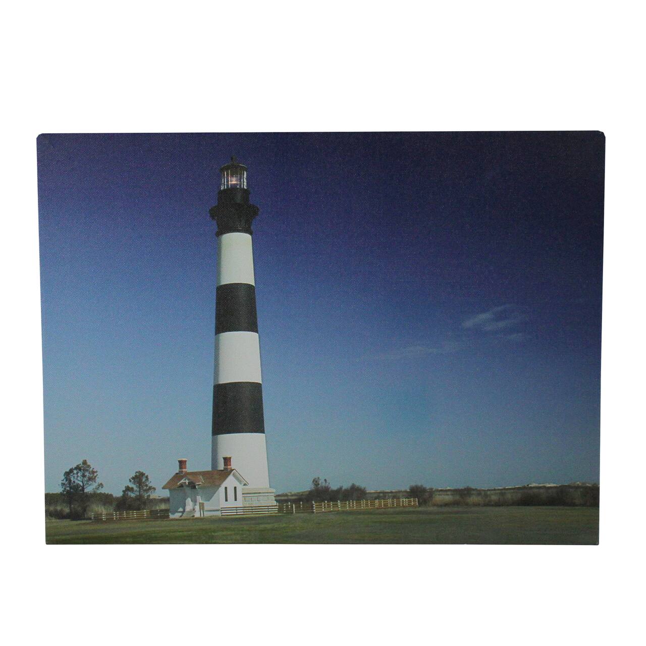 LED Black & White Striped Lighthouse Canvas Wall Art